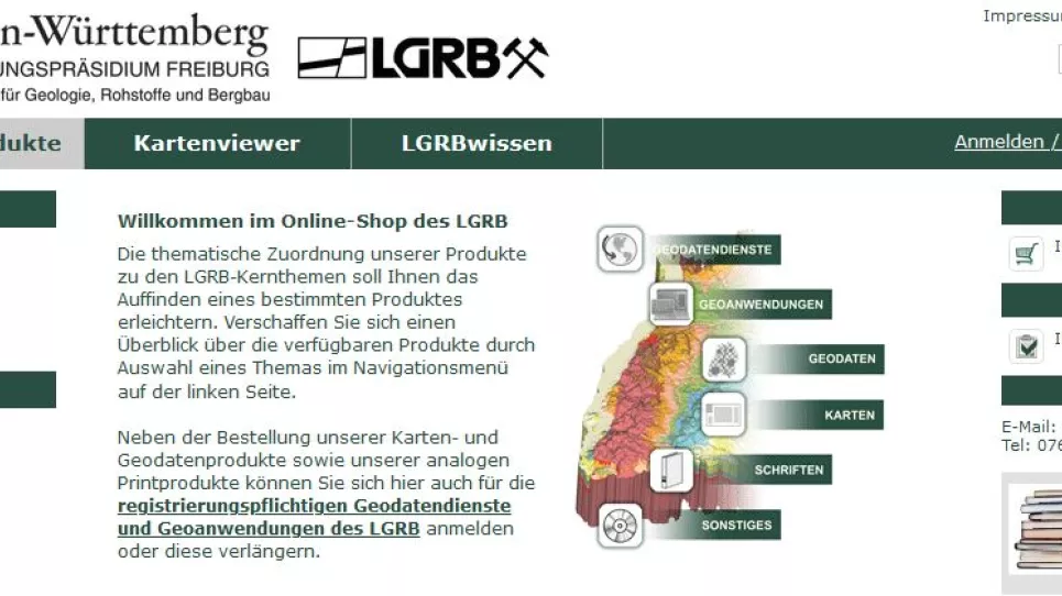 Startseite des LGRB-Shops Darstellung der Startseite des LGRB-Shops