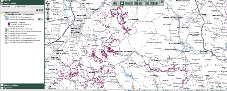Darstellung der geogenen Naturgefahren in der Ingenieurgeologischen Gefahrenhinweiskarte (IGHK50)